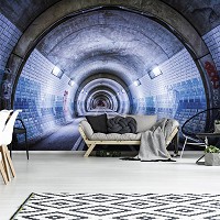 Флизелиновые обои город фото 312x219 см 3D Синий авто туннель (12624VEXXL)+клей