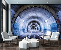 Флизелиновые фотообои с городами в интерьере 254x184 см 3D Синий авто туннель (12624V4)+клей