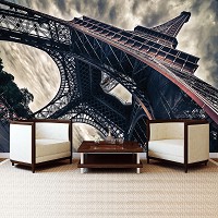 Флизелиновые фотообои город в интерьере кухни 368x254 см 3D Вид на Эйфелеву башню в Париже (12625V8)+клей - вид 7 миниатюра