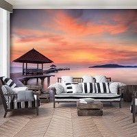 Флизелиновые фото обои небо закат 254x184 см 3D Природа Пейзаж Мост Романтический Вид (12626V4)+клей - вид 5 миниатюра