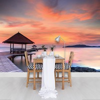 Флизелиновые фото обои небо закат 254x184 см 3D Природа Пейзаж Мост Романтический Вид (12626V4)+клей