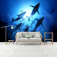 Флизелиновые фото обои море 254x184 см Стая китов (12628V4)+клей