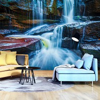 Флізелінові фотошпалери природа 254x184 см 3D Водоспад Скелі Вода Вид (12631V4)+клей