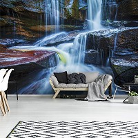 Флизелиновые фото обои природа 368x254 см 3D Водопад Скалы Вода Вид (12631V8)+клей