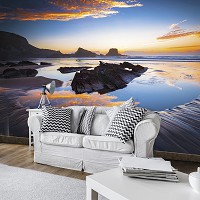 Флизелиновые фото обои 3D Красивый закат на озере 254x184 см Пейзаж Природы Горы (12634V4)+клей