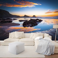 Флизелиновые фото обои 3D Красивый закат на озере 312x219 см Пейзаж Природы Горы (12634VEXXL)+клей