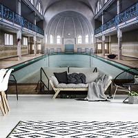 Флизелиновые обои города фото Архитектура Здание 254x184 см 3D Пустой заброшенный бассейн (12635V4)+клей