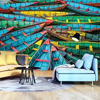 Фотообои флизелиновые 312x219 см 3D Красочные лодки (12636VEXXL)+клей