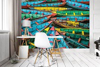 Фотообои флизелиновые 254x184 см 3D Красочные лодки (12636V4)+клей