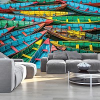 Фотообои флизелиновые 368x254 см 3D Красочные лодки (12636V8)+клей