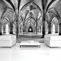 Флизелиновые фотообои город 368x254 см 3D Университет Глазго черно-белый (12637V8) +клей