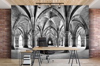 Флизелиновые фотообои с городами в интерьере 416x290 см 3D Университет Глазго черно-белый (12637VEXXXXL) +клей