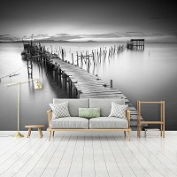 Флизелиновые фото обои Природа Пейзаж Мост 368x254 см 3D Черно-белый причал на озере (12638V8)+клей