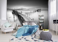 Флизелиновые фото обои Природа Пейзаж Мост 312x219 см 3D Черно-белый причал на озере (12638VEXXL)+клей