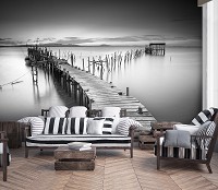 Флизелиновые фото обои Природа Пейзаж Мост 368x254 см 3D Черно-белый причал на озере (12638V8)+клей - вид 7 миниатюра