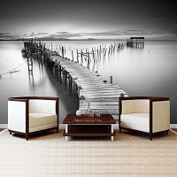 Флизелиновые фото обои Природа Пейзаж Мост 368x254 см 3D Черно-белый причал на озере (12638V8)+клей - вид 8 миниатюра