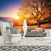 Флизелиновые 3д фотообои на кухню природа пейзаж ландшафт 368x254 см Осеннее дерево на закате (12640V8) +клей