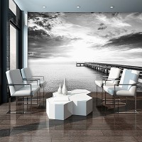 Флизелиновые фотообои Природа Пейзаж Мост 312x219 см 3D Черно-белое небо над пирсом (12641VEXXL)+клей