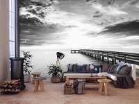 Флізелінові фотошпалери Природа Пейзаж Міст 312x219 см 3D Чорно-біле небо над пірсом (12641VEXXL)+клей - вид 6 мініатюра