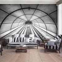 Фотообои флизелиновые 312x219 см 3D Черно-белый тоннель в метро (12643VEXXL)+клей