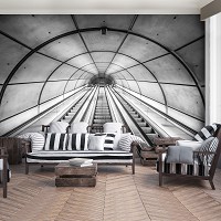 Фотообои флизелиновые 368x254 см 3D Черно-белый тоннель в метро (12643V8)+клей