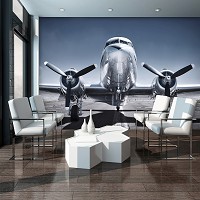 Флизелиновые фото обои 3D Транспорт Аэропорт Небо Пропеллеры 312x219 см Самолет на взлетной полосе (12644VEXXL)+клей