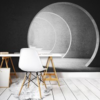 Флизелиновые современные фотообои на стену 3D Тоннель 368x254 см Круглый светлый бетонный коридор (12645V8)+клей