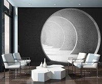 Флизелиновые современные фотообои на стену 3D Тоннель 312x219 см Круглый светлый бетонный коридор (12645VEXXL)+клей