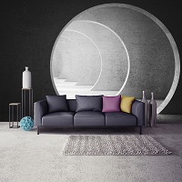 Флизелиновые современные фотообои на стену 3D Тоннель 312x219 см Круглый светлый бетонный коридор (12645VEXXL)+клей - вид 8 миниатюра
