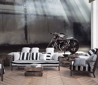 Флизелиновые фотообои в спальню мальчика 3D Мотоцикл в гараже Транспорт Индустриальный Лофт (12646V)+клей