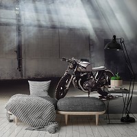 Фотообои флизелиновые Транспорт Индустриальный Лофт 254x184 см 3D Мотоцикл в гараже (12646V4)+клей