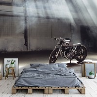 Флизелиновые фотообои в спальню мальчика 3D Мотоцикл в гараже Транспорт Индустриальный Лофт (12646V)+клей - вид 8 миниатюра