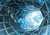 Флізелінові фото шпалери з хмарами 254x184 см 3D Великий отвір у сучасній будівлі (12648V4)+клей - вид 1 мініатюра