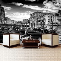 Флізелінові фото шпалери з містом Венеція на стіну 254x184 см Чорно-білі гондоли (12649V4)+клей - вид 7 мініатюра