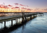 Флізелінові фото шпалери 3D Захід сонця Міст Ландшафт Природа 254x184 см Гарний вид на озеро (12651V4)+клей - вид 1 мініатюра