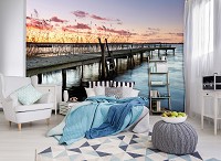 Флизелиновые фото обои 3D Закат Мост Ландшафт Природа 368x254 см Красивый вид на озеро (12651V8)+клей