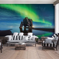 Флізелінові фотошпалери нічний пейзаж 3D Природа Ландшафт Озеро 312x219 см Північне сяйво (12652VEXXL)+клей - вид 5 мініатюра
