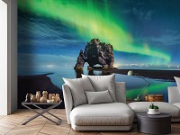 Флизелиновые фотообои ночной пейзаж 3D Природа Ландшафт Озеро 254x184 см Северное сияние (12652V4)+клей