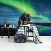 Флизелиновые фотообои ночной пейзаж 3D Природа Ландшафт Озеро 368x254 см Северное сияние (12652V8)+клей