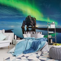 Флизелиновые фотообои ночной пейзаж 3D Природа Ландшафт Озеро 312x219 см Северное сияние (12652VEXXL)+клей