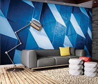 Флизелиновые геометрические фото обои 254x184 см Синие 3Д фигуры (12653V4)+клей