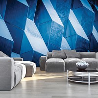 Флизелиновые фото обои с геометрическим рисунком 368x254 см Синие 3Д фигуры (12653V8)+клей