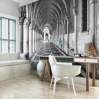 Флизелиновые фотообои с колоннами 368x254 см 3D Черно-белые арки (12657V8)+клей