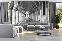 Флизелиновые фотообои с колоннами 312x219 см 3D Черно-белые арки (12657VEXXL)+клей