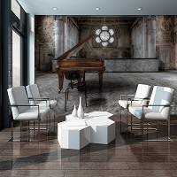 Флизелиновые фотообои винтаж 254x184 см 3D Пианино в заброшенном доме (12658V4)+клей