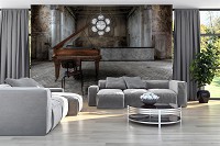 Флизелиновые ретро фото обои 368x254 см 3D Пианино в заброшенном доме (12658V8)+клей