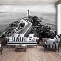 Море флизелиновые 3д фотообои 416x254 см Черно-белый маяк (12660VEXXXL) +клей