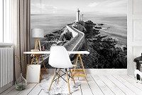 Флизелиновые 3д фотообои море 368x254 см Черно-белый маяк (12660V8) +клей