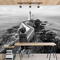 Флизелиновые фотообои 3D Пейзаж Природа Море Черно-белый маяк (12660V)+клей - вид 8 миниатюра