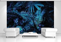 Флизелиновые синие 3д фотообои 416x290 см Большие темно-зеленый листья (12664VEXXXXL) +клей
